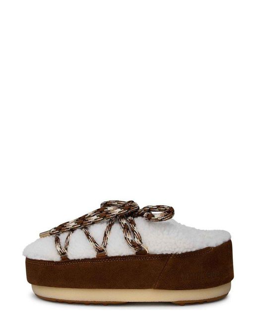 Moon Boot Brown Icon Logo Debossed Shearling Mules