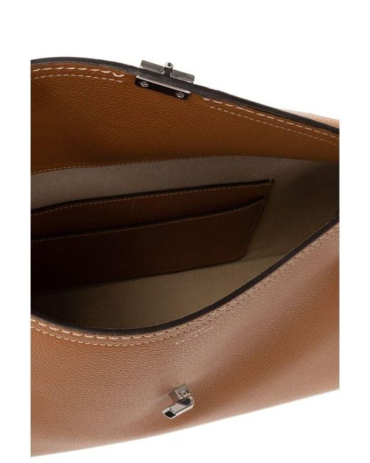 Totême  Brown Logo Plaque Foldover Top Handle Bag