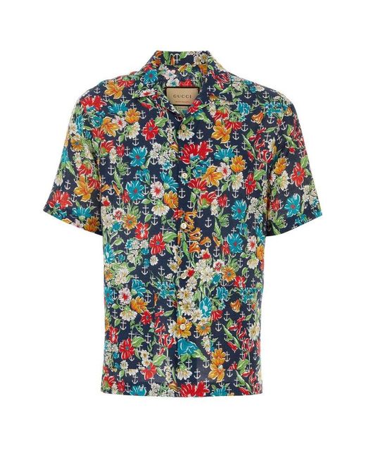 Gucci Multicolor Floral Printed Bowling Shirt for men