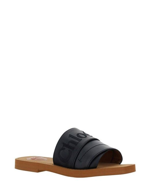 Chloé Black Woody Leather Slide