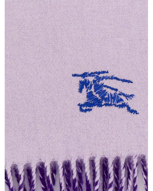 Burberry Purple Equestrain Knight Logo Embroidered Fine-knit Scarf