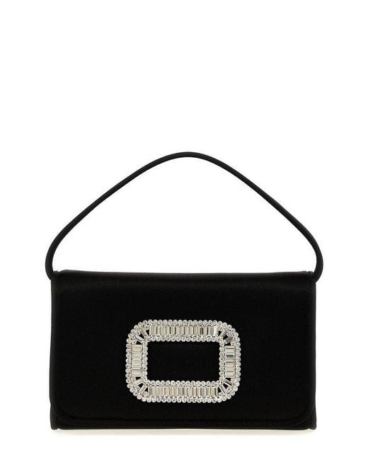 Roger Vivier Black Pilgrim Embellished Micro Satin Handbag