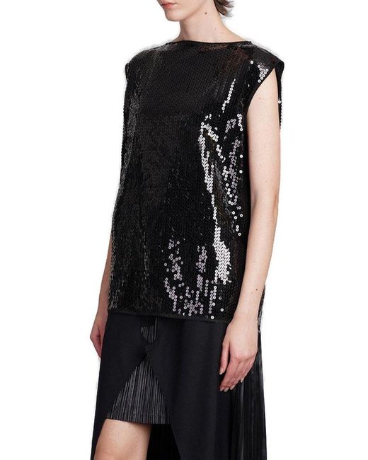Junya Watanabe Black Sequin Embellished Cape Sleeved Top