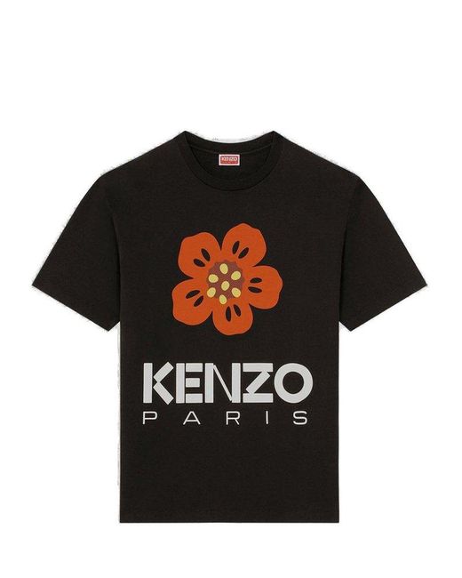 KENZO Black Logo-printed Crewneck T-shirt for men