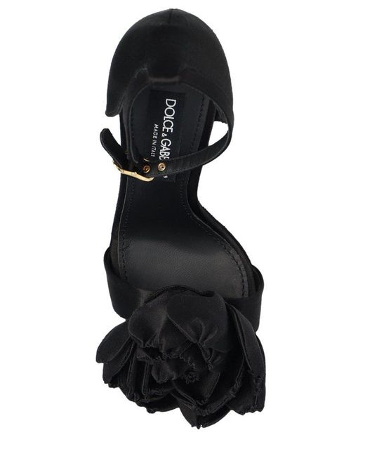 Dolce & Gabbana Black Flower Detailed Platform Sandals