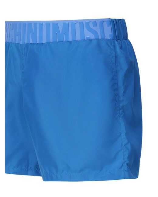 Moschino Blue Logo-embossed Elasticated Waistband Swim Shorts for men