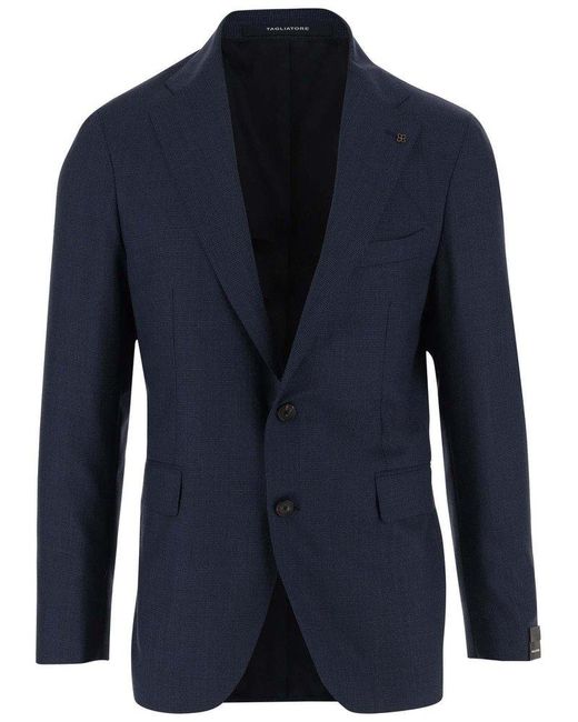 Tagliatore Blue Single-Breasted Wool Jacket for men