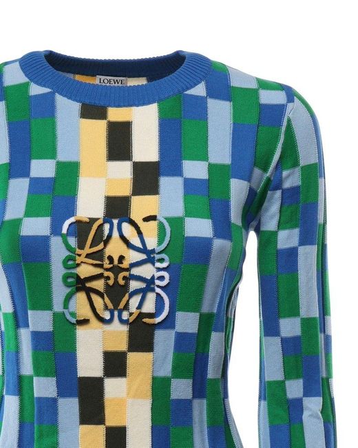 Loewe Blue Anagram Geometric Pattern Intarsia Jumper