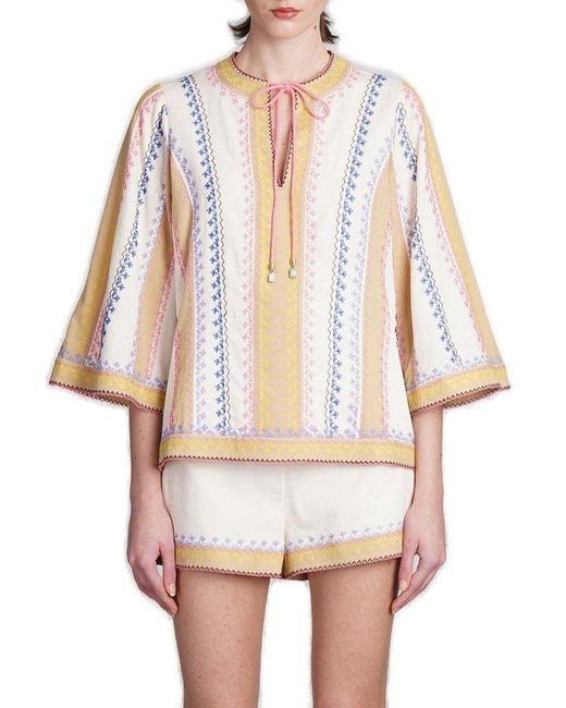Zimmermann White August Embroidered Top