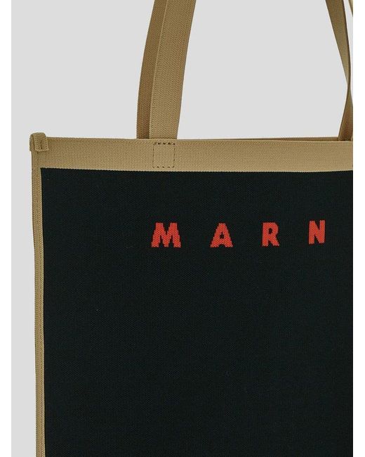 Marni Black Logo Embroidered Top Handle Bag for men