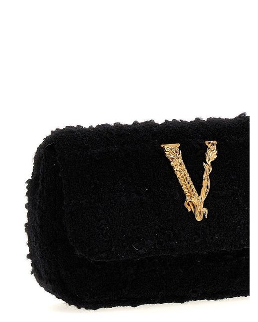 Versace Black Logo Tweed Crossbody Bag Crossbody Bags