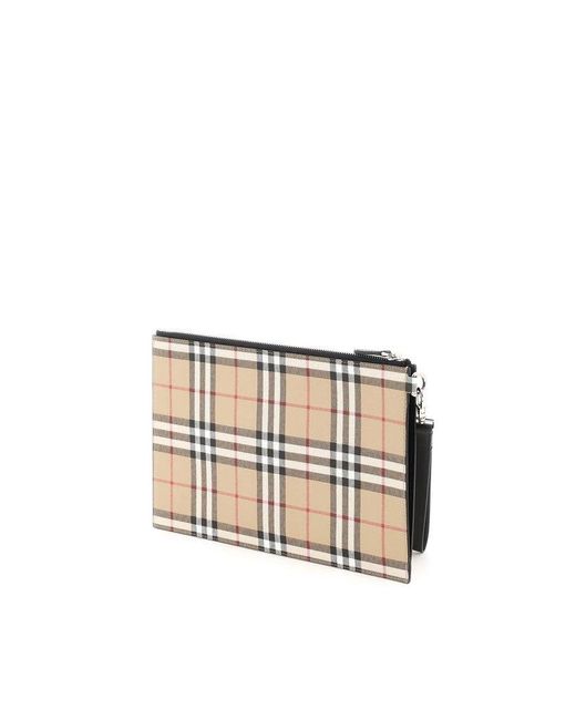 Burberry White Check Coated Canvas Pouch for men
