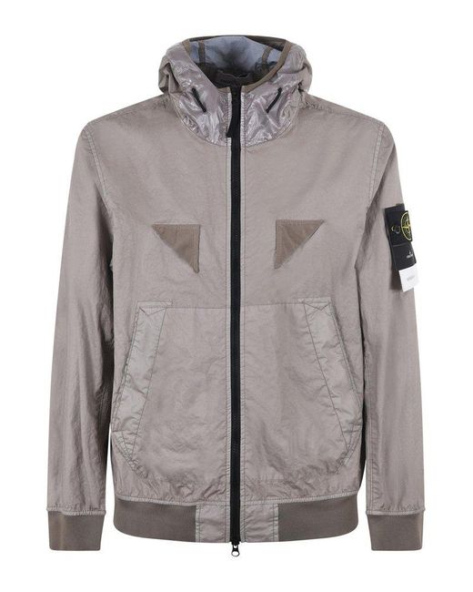 Stone Island Compass-patch Zipped Hooded Jacket in Gray for Men | Lyst
