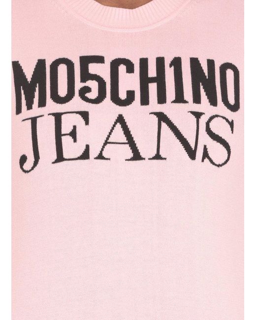 Moschino Pink Logo Intarsia-knitted Crewneck Jumper
