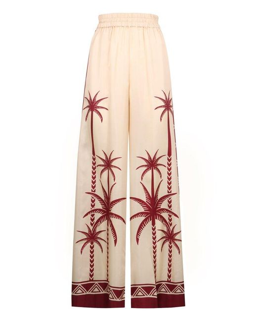 LaDoubleJ Pink Palm Tree-print Wide Leg Trousers