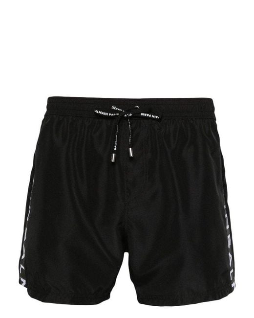 Balmain Black Logo-stripe Swim Shorts for men