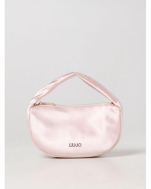 Liu Jo Pink Logo Plaque Zipped Satin Hobo Bag
