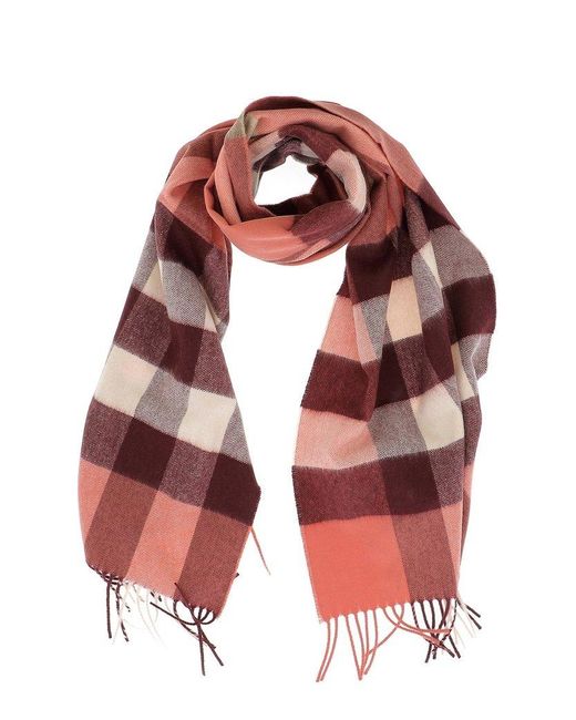Burberry Red Checked Fringed-Edge Scarf