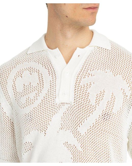 Barrow White Intarsia-knit Short-sleeved Polo Shirt for men