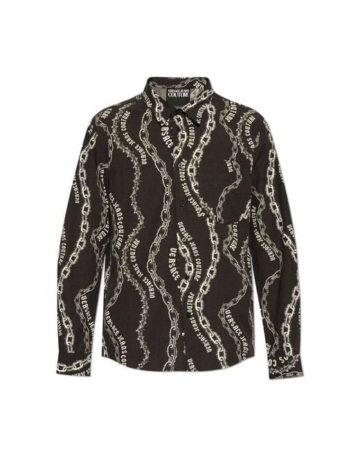 Versace Jeans Couture Black Chain Couture Printed Buttoned Shirt for men