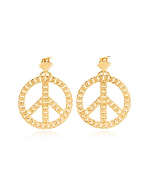 Moschino Metallic Clip-on Earrings With The Peace Sign,