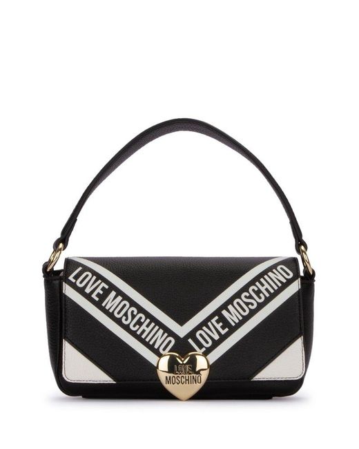Love Moschino Logo Printed Foldover Top Shoulder Bag in Black Lyst