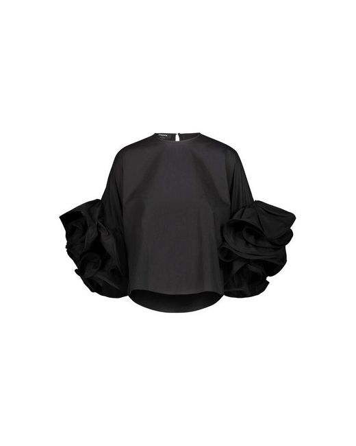 Rochas Black Ruffle-detailed Short-sleeved Top