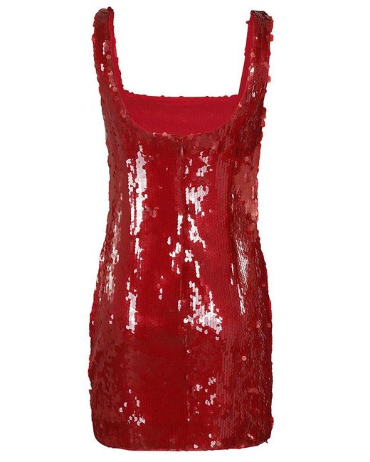 Staud Red Eclipse Sequinned Square Neck Mini Dress
