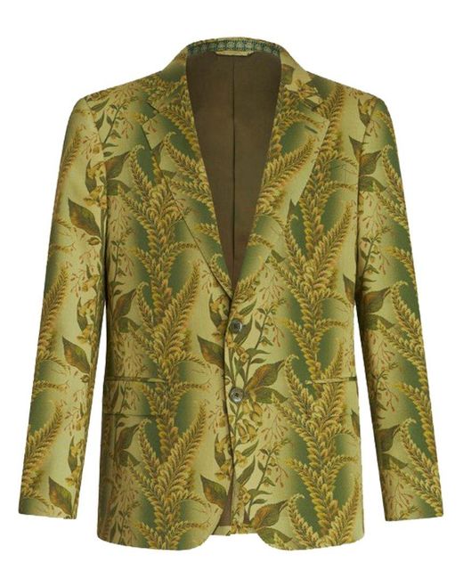 Etro Green Foliage Printed Single-breasted Blazer for men