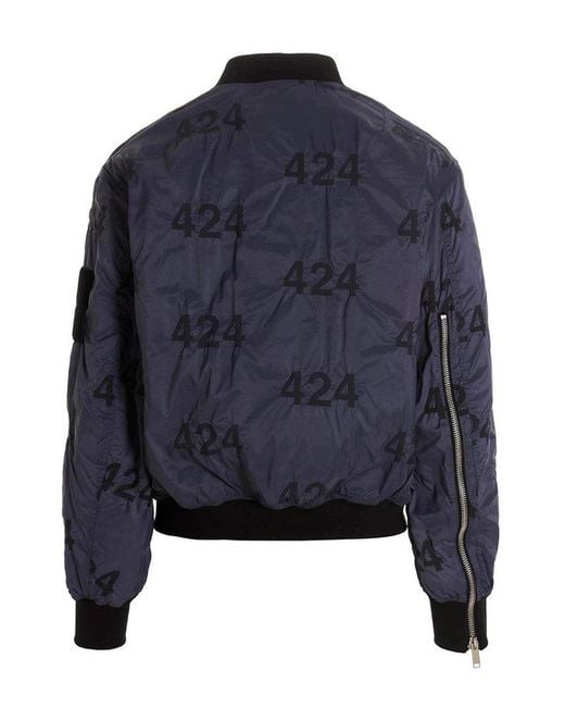 424 Blue Reversible Emblem Bomber Jacket for men