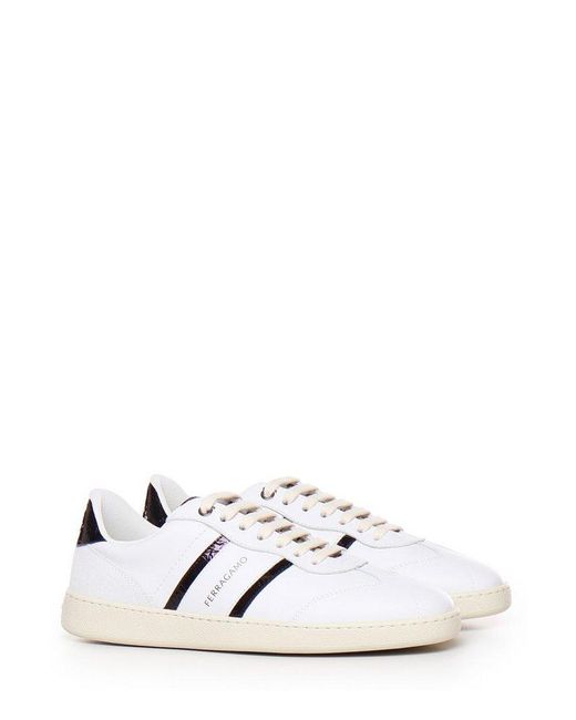 Ferragamo White Logo Printed Lace-up Sneakers for men