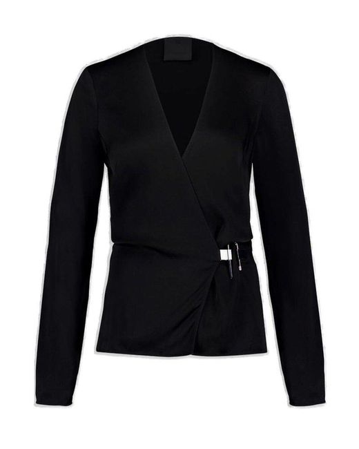 Givenchy Black Long-Sleeve Wrap Top