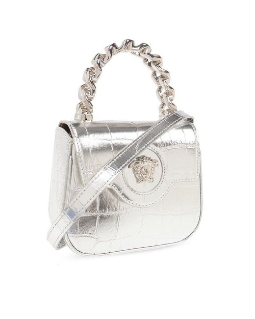 Versace White Mini -colored Handbag With Medusa Head Detail In Laminated Leather Woman