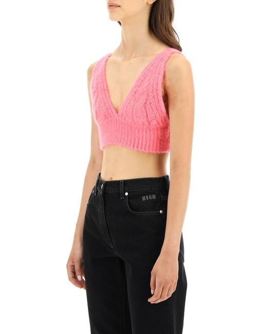 MSGM Mohair Bralette Top in Pink