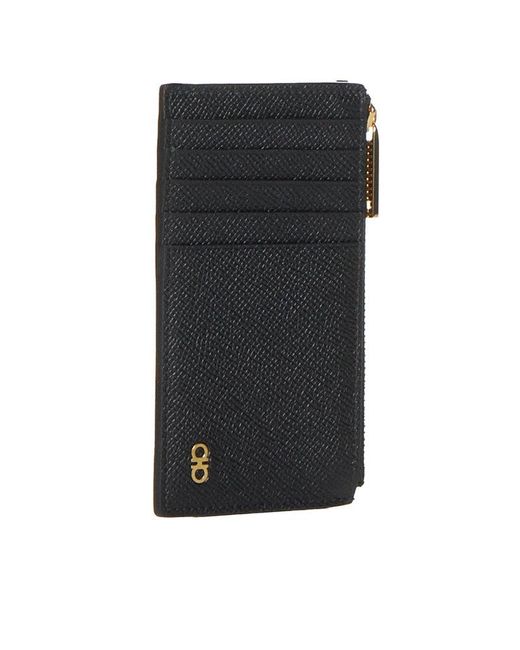 Ferragamo Black Gancini Leather Card Holder for men