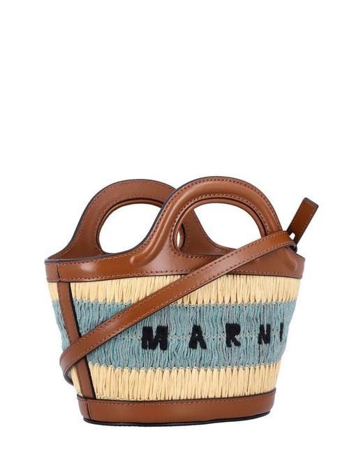 Marni Blue Logo-Embroidered Striped Micro Bag