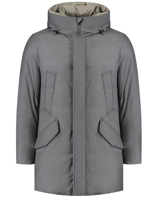 Woolrich Gray Drawstring Hooded Down Parka for men
