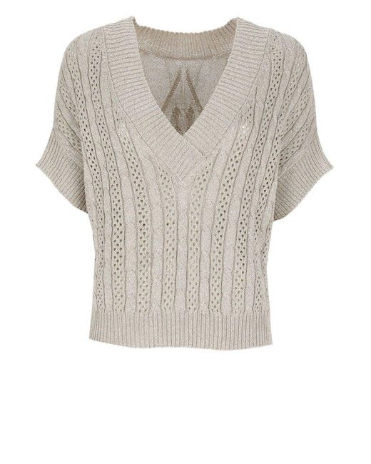 D.exterior White V-Neck Knit Sweater