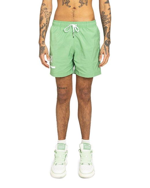 Amiri Green Ma Bar Logo-printed Drawstring Swim Shorts for men