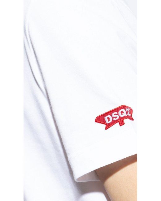 DSquared² White Cotton T-Shirt With Logo Patch for men