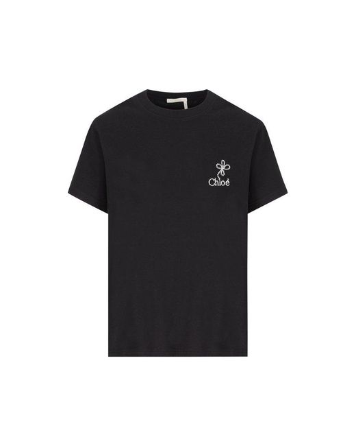 Chloé Black Logo Embroidered Crewneck T-shirt