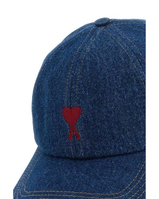 AMI Blue Ami-De-Coeur-Motif Denim Hat for men