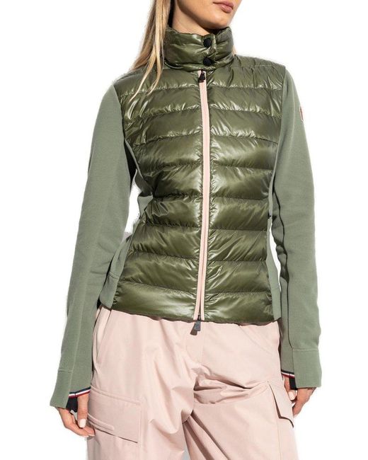 Moncler Green Zip-Up Knit Padded Sweatshirt