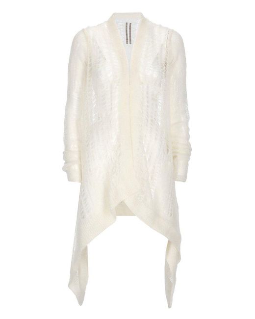 Rick Owens Natural Distressed-effect Open-knit Long Sleeved Cardigan