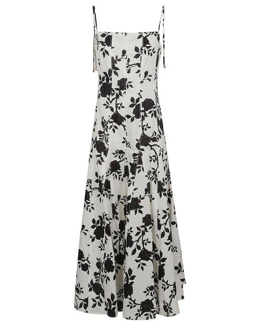 Self-Portrait White Floral Print Linen Midi Dress