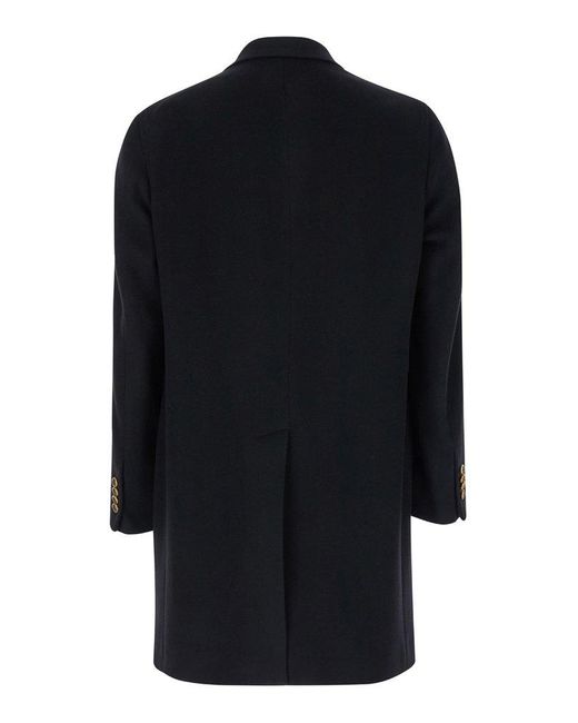 Tagliatore Black Single-Breasted Brooch-Detail Coat for men