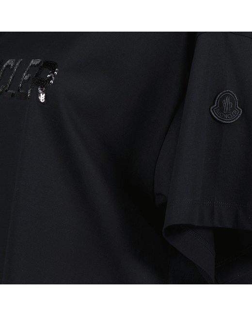 Moncler Black Embellished Logo Embroidery Cropped T-shirt