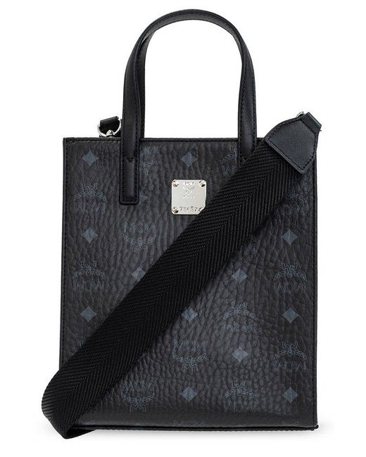 MCM Black All-Over Logo Printed Mini Tote Bag