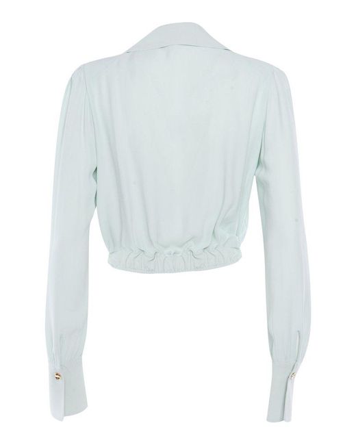 Elisabetta Franchi Blue Long-sleeved Chain-detailed Wrapped Blouse