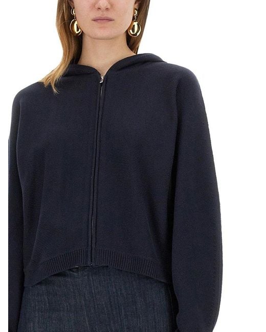 Theory Blue Zip-Up Hooded Knitted Cardigan